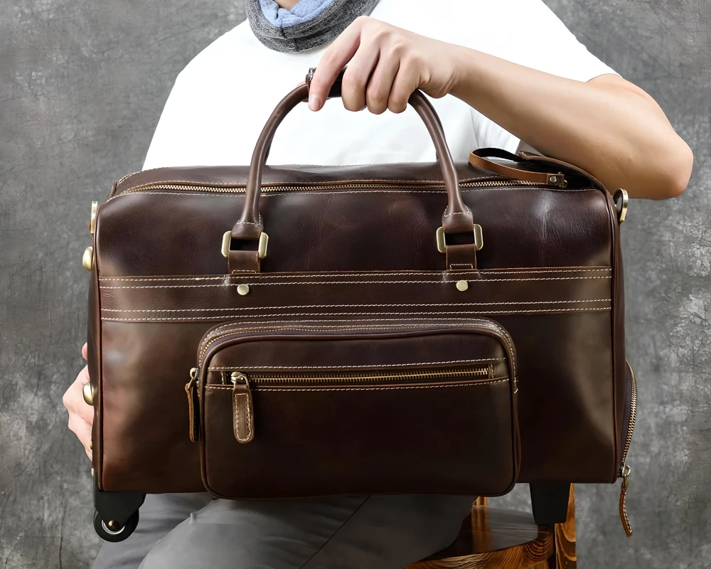 Leather Duffel Bag with Wheels
