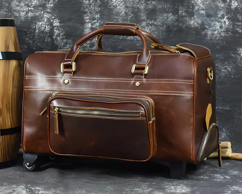 Leather Duffel Bag with Wheels
