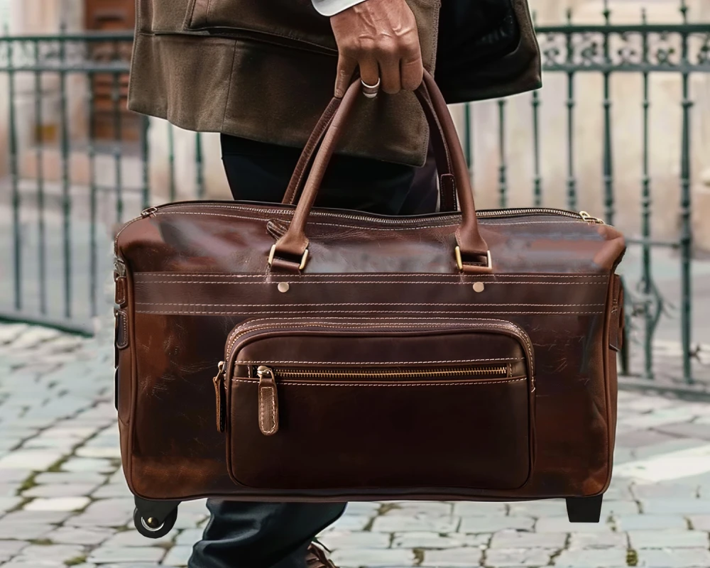 Durable Leather Rolling Duffel