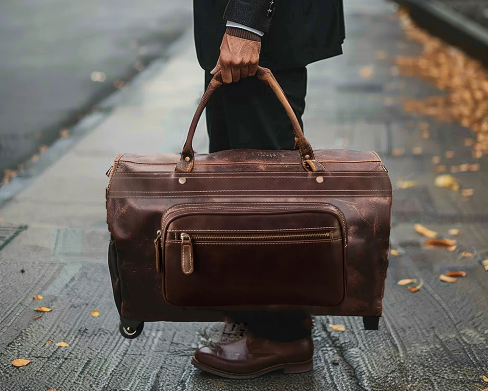 Durable Leather Rolling Duffel